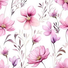 Pink and Purple Flower Pattern on White Background