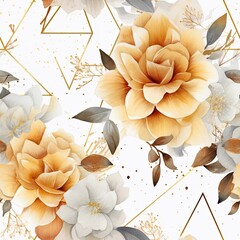Floral Wallpaper With Gold and White Flowers