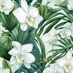 Painting of White Flowers and Green Leaves