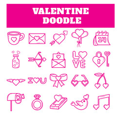 Bundle Set Valentine Doodle. Vector Illustration	