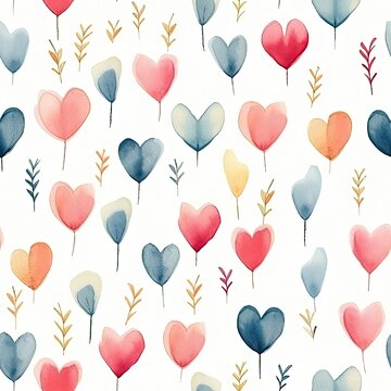 Watercolor Hearts and Arrows on White Background