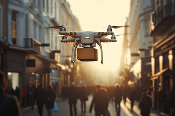 Package drone delivery, autonomously unsurveillance. Aviators steer cardboard devices, business shipping. Horizontal flight capabilities, electronic navigation, trade efficient and flying deliveries.