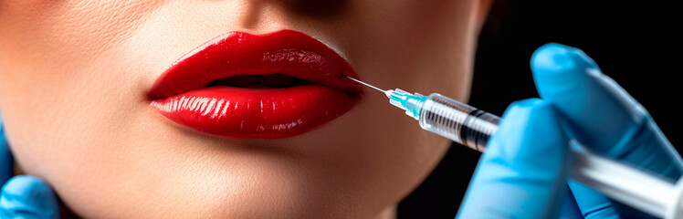 Obraz premium inject hyaluronic acid into your lips. Selective focus.