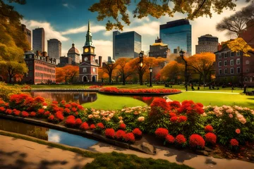 Poster Boston Public Garden, is a large park in the heart of Boston, Massachusetts, adjacent to Boston Common. © Muhammad