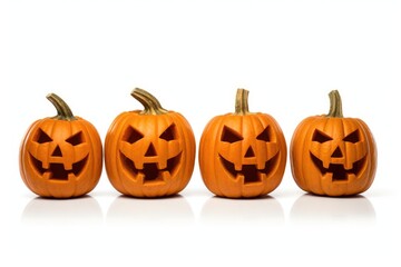 Happy family of pumpkins on a white background isolated. Halloween pumpkin head