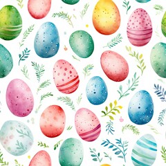 Fototapeta na wymiar Colorful Easter Eggs on White Background - Seamless Pattern for Spring Celebrations and Crafts