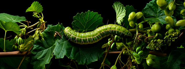 Obraz premium caterpillar on leaves in the garden. Selective focus.