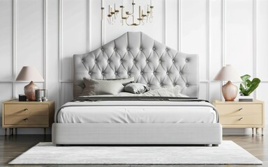 upholstered headboard against a pristine white background