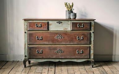 vintage dresser against a clean white backdrop