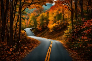 Naklejka na ściany i meble Blue Ridge Parkway winding through the woods in fall near Asheville, North Carolina
