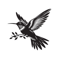 Luminous Lullaby: Humming Bird Silhouette Set, an Illuminated Lullaby of Delicate Wings in Nocturnal Skies - Humming Bird Illustration - Humming Bird Vector
