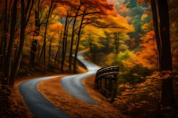Blue Ridge Parkway winding through the woods in fall near Asheville, North Carolina