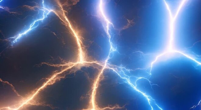 Colorful electric sparks scatter on a dark background