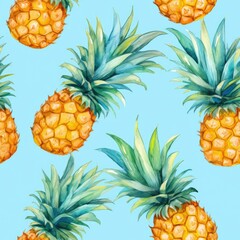 Seamless Pattern of Pineapples on a Blue Background