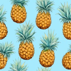 Seamless Pattern of Pineapples on Blue Background