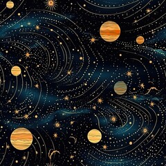 Obraz premium Seamless Pattern of a Space Scene With Planets and Stars in the Sky