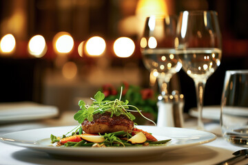 Elegant restaurant scallops with garnish