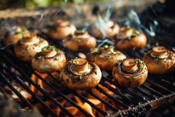 Char-grilled champignons  over open flame