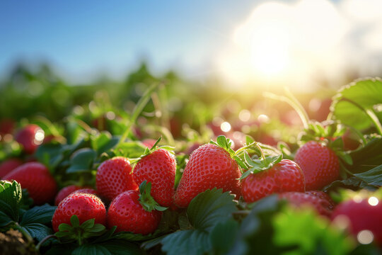 Strawberries basking in sunlight