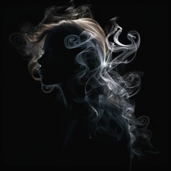 Black and white portrait of beautiful woman made from smoke cigarette, Retro style noir poster portrait 