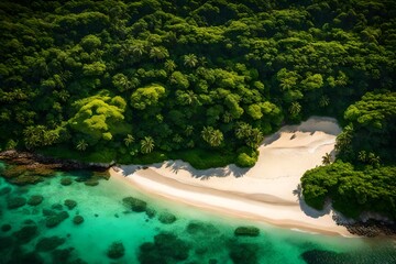 Clear waters, sandy beach, and lush greenery take the spotlight.