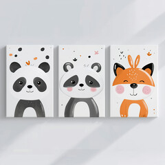 Obraz premium set of baby arctic animals in frames isolated on white background, kids nursery room decor ideas, cards