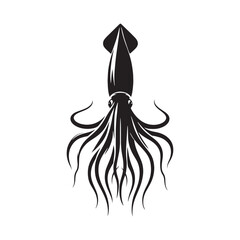 Oceanic Enigma: Giant Squid Silhouette Commands the Abyss with Mysterious Elegance - Giant Squid Illustration - Sea Monster Vector - Giant Squid Vector
