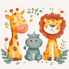 Obraz na płótnie Canvas baby safari animals vibrant colors for kids nursery room and learning 