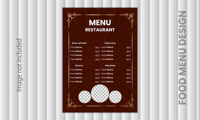 Attractive food menu design for restaurant