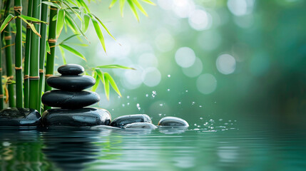 Obraz na płótnie Canvas Spa stones water and bamboo. Selective focus.