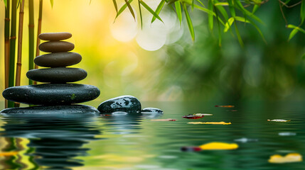 Obraz na płótnie Canvas Spa stones water and bamboo. Selective focus.