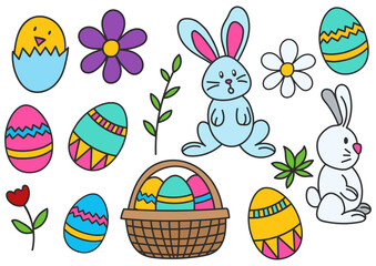 Easter themed cartoon for design elements, vector illustration