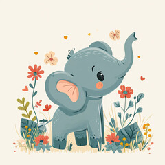 Kids room poster, baby nursery, greeting card, clothing. cute baby elephant illustration for baby room decoration,