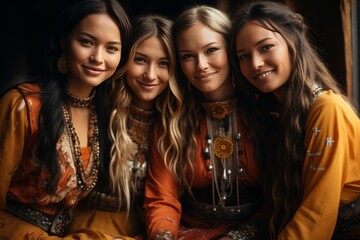 Obraz premium Bohemian Friends Gathering in Warm Ambiance