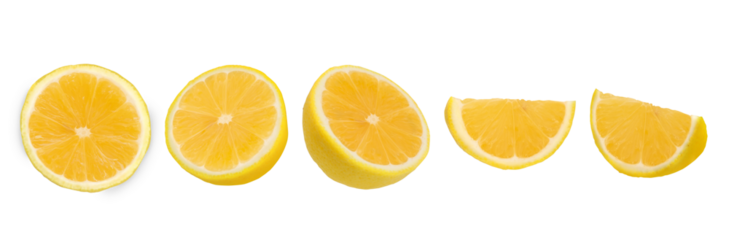Lemon set cut in half on transparent background 