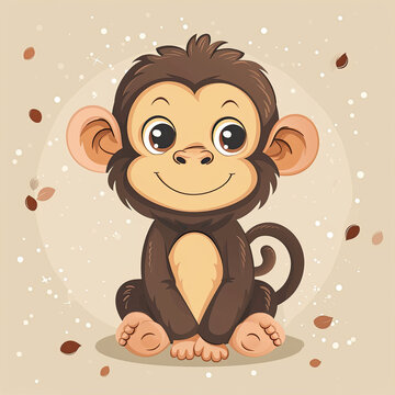 cute brown cartoon baby monkey. kids nursery room , cards, neutral color theme