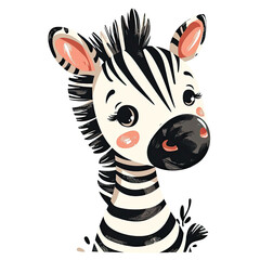 Fototapeta na wymiar cute cartoon baby zebra isolated on white background, baby nursery room portrait or poster, cards 