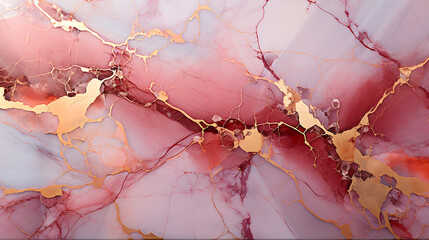 A pink and gold marble Rough surface. pink marble natural stone with golden cracks