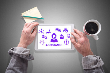 Assistance concept on a tablet