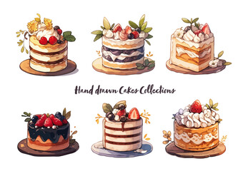set of cakes and desserts