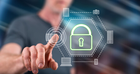 Man touching a devices security concept