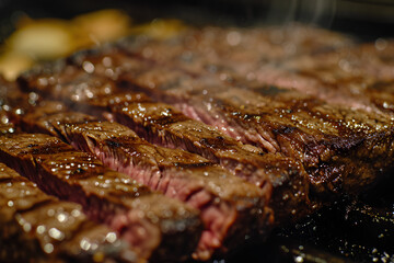 A mouthwatering close-up shot of a perfectly grilled steak