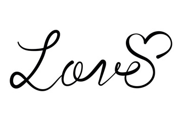 Vector love word with heart calligraphy
