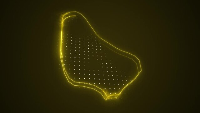 3D Neon Yellow Barbados Map Borders Outline Loop Background. Neon Yellow Colored Barbados Map Borders Outline Seamless Loop Dark Background. Barbados Neon Map Borders Outline