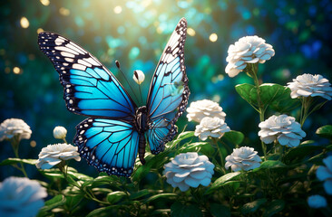Blue butterfly sitting on a flower