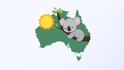 vector illustration of a cute koala sleeping on a tree branch, a cute Australian animal. Koala is sleeping. protected animals © N-Focus 5