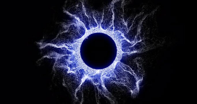 Energy waves of swirling particles scattering from a dark center. Abstract star. Black hole.