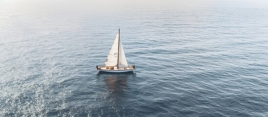 Beautiful simple seascape with sailing boat in the open sea.