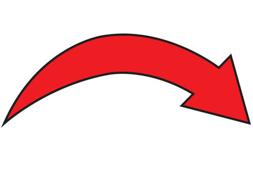 Red curved arrow icon on white background. Isolated.