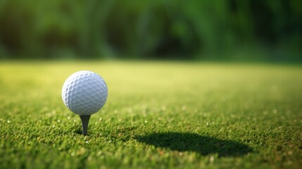 Obraz premium Golf ball on a tee, shallow depth of field with expanse of the course behind, green, ball, grass, sport, game, course, leisure, club, field, summer